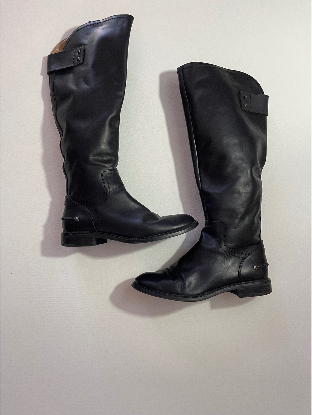 Franco SartoBlack Leather Knee-High Riding Boots, Women's 8